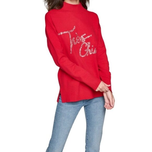Karl Lagerfeld Paris Sweaters - Karl Lagerfeld Paris Womens Embellished Graphic Mockneck Sweater Red Size M NWT